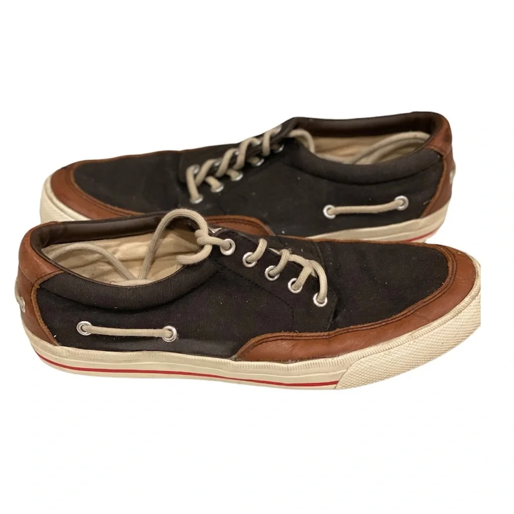 Ralph Lauren Polo Vance Boat Shoes Sneakers Canvas Leather Blue Brown 10.5 Prep